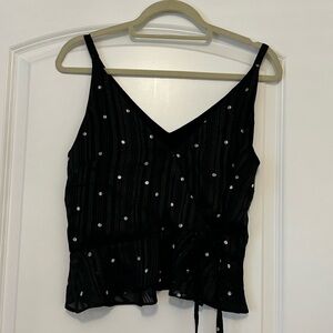 Mink Pink Black Polka Dot Wrap Top shimmery size XS